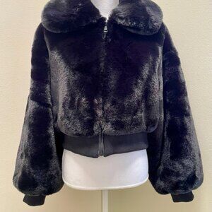 Azalea Wang Drew-Street Cropped Teddy Jacket - Black M - NWOT